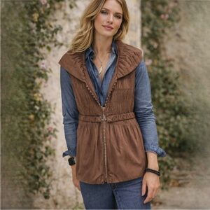 Jerry T Tan Artisanal Silky Accordion Pleated Beaded Zip Vest Pockets Size Med